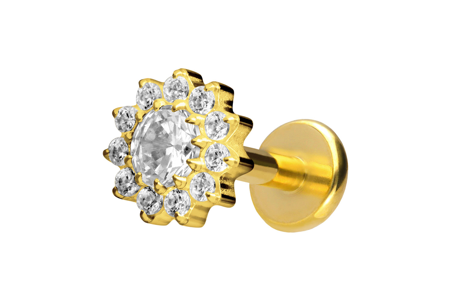 Titan Labret Piercing mit Push Fit KRISTALLBLUME